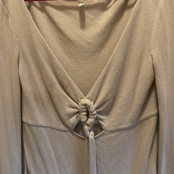 Free People Light Gray Tie-Front Blouse - Picture 3 of 6